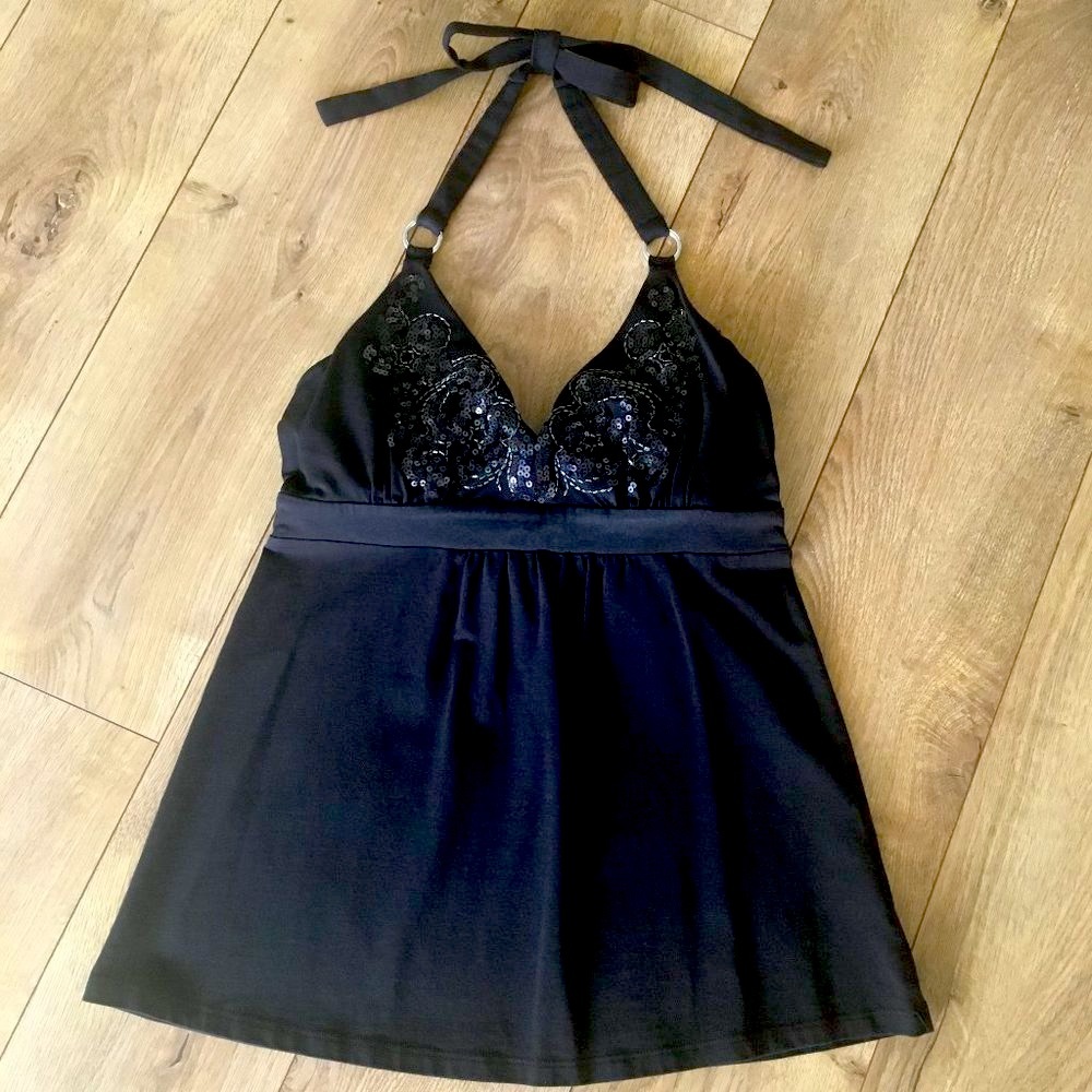 Victoria's Secret black sequin halter bra top Sz S